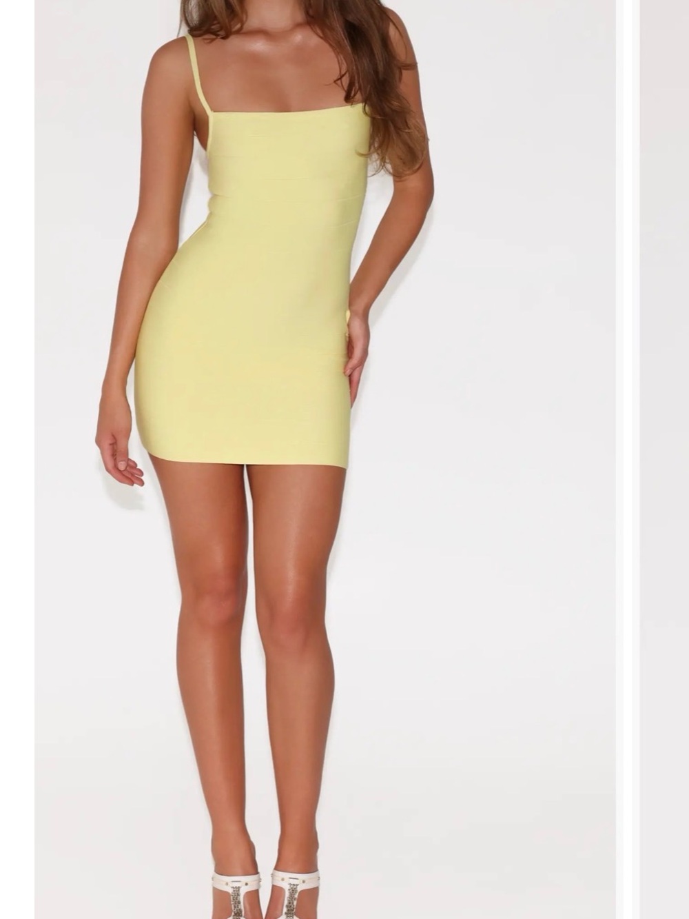 Tiger Mist Yellow Bandage Mini Dress with Thin Straps